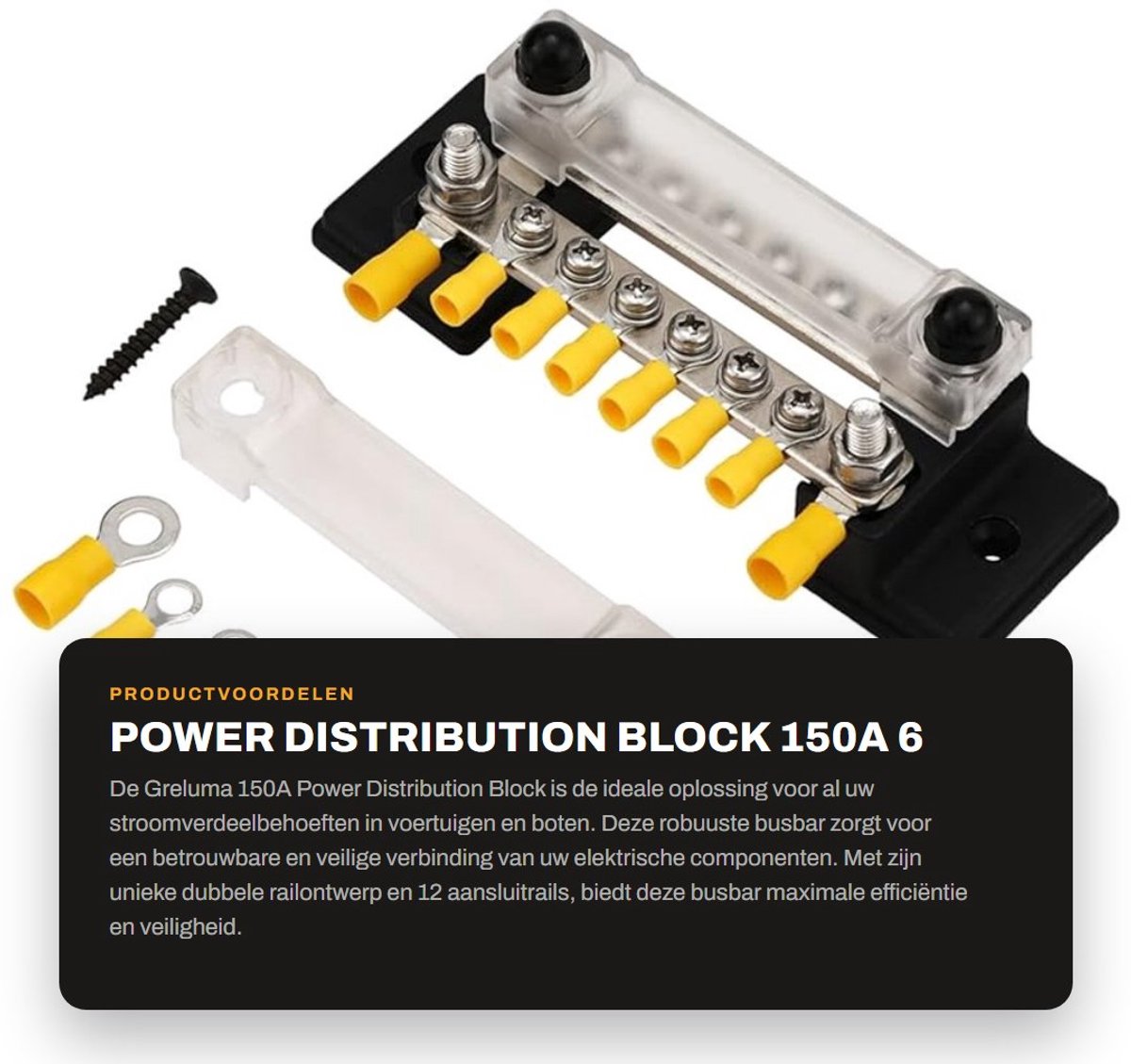 Dailygoods - Power Distribution Block - 150A - 6 Weg Busbar met Ring Terminals - Voor Auto en Boot - Ideaal voor Scheepvaart - Betrouwbare Stroomverde...