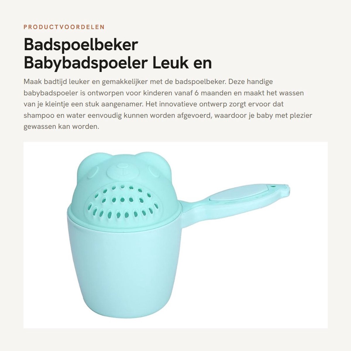 Dailygoods- Badspoelbeker - Babybadspoelbeker - Shampoo Beker - Baddouchespoeler - Waterafvoer - PP Materiaal - 21x10.7x15cm - Shampoobeker