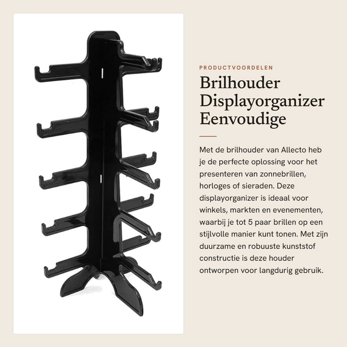 Dailygoods - Brilhouder - Displayorganizer - Eenvoudige installatie - Zwart - Zonnebrilhouder - Geschikt voor winkels - 5 paar brillen