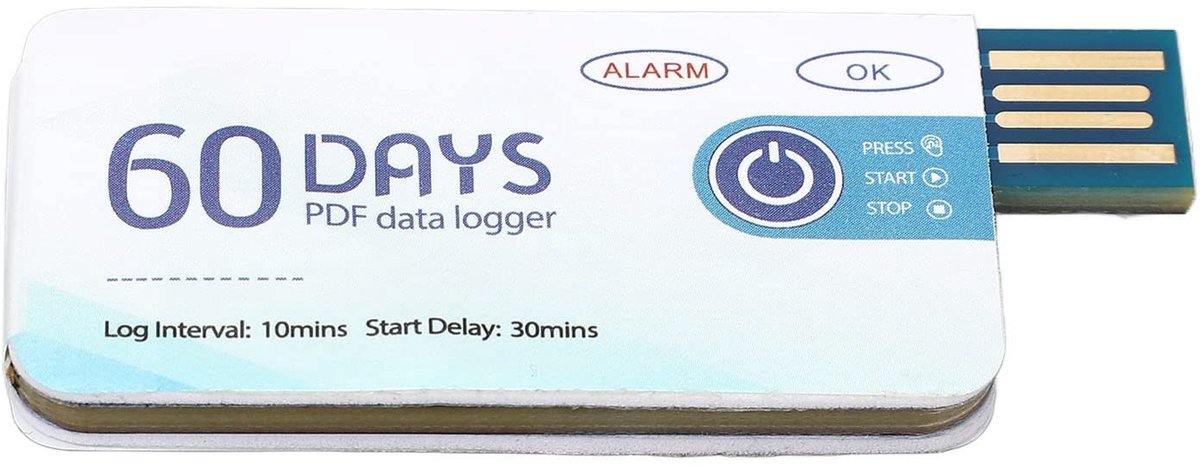 Dailygoods - Wegwerp USB-temperatuurrecorder - Koudeketen - Draagbaar - Temperatuurmonitor - PDF-rapport - Geschikt voor voedsel en medicijnen