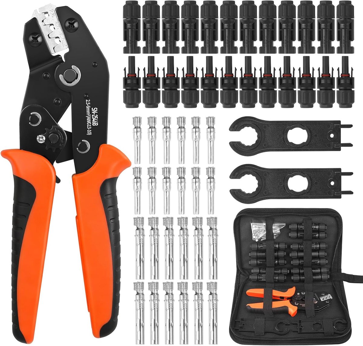 Krimptang Set - Zonne Kabel Connectoren - PV Installatie - Automatisch Ratelmechanisme - 25/4/6 mm² - Zwart