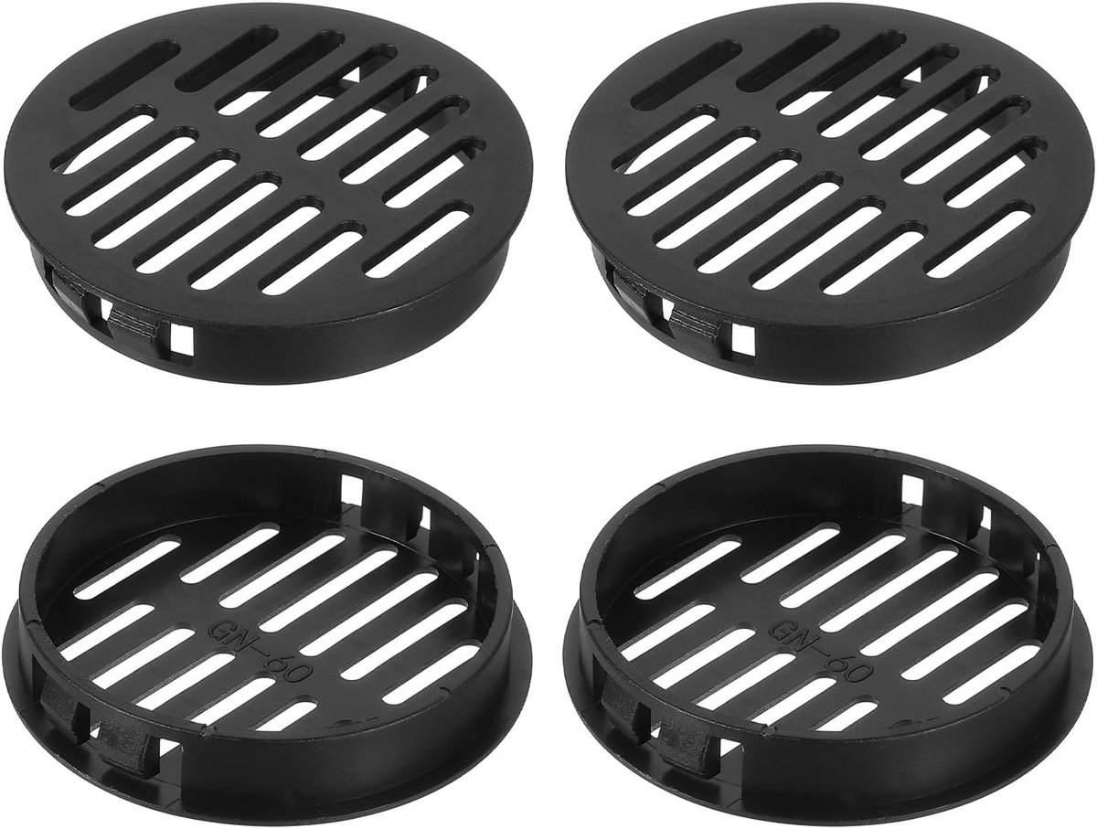 Ventilatierooster 4 stuks - Rond rooster - Lucht circulatie - Insecten bescherming - 60 mm diameter - Zwart