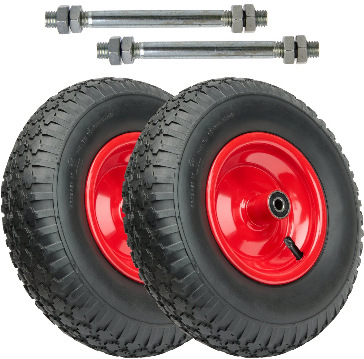 GARRONDA 2-pack zwart-rood - Vervangwiel Kruiwagen 4.00-6 Kruiwagenwiel Ø 320 mm Luchtband 2PR Band tot 90 kg met As Stalen Velg Kogellager voor Tuinwagen Erf Bouwplaats GD-0163, Zwart-Rood