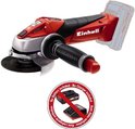 Rode en zilverkleurige haakse slijper, met een sticker 'No Battery included'.