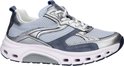 Lichtblauwe Gabor Rollingsoft sneaker met zilveren en donkerblauwe details en witte veters. Witte zool.