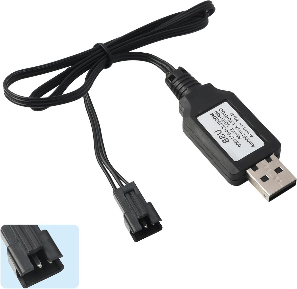 Oplaadkabel - USB Accu Lader - RC Speelgoed - SM-3P Connector - 9x6x1 cm - Zwart
