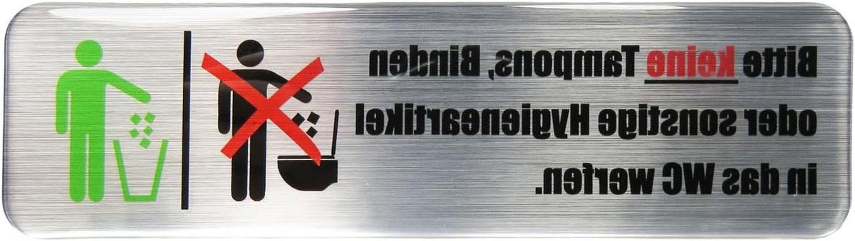 Toiletbord - Waarschuwingssticker - Hygiëne - 3D Doming Gel - 14x4 cm - Geborsteld aluminium