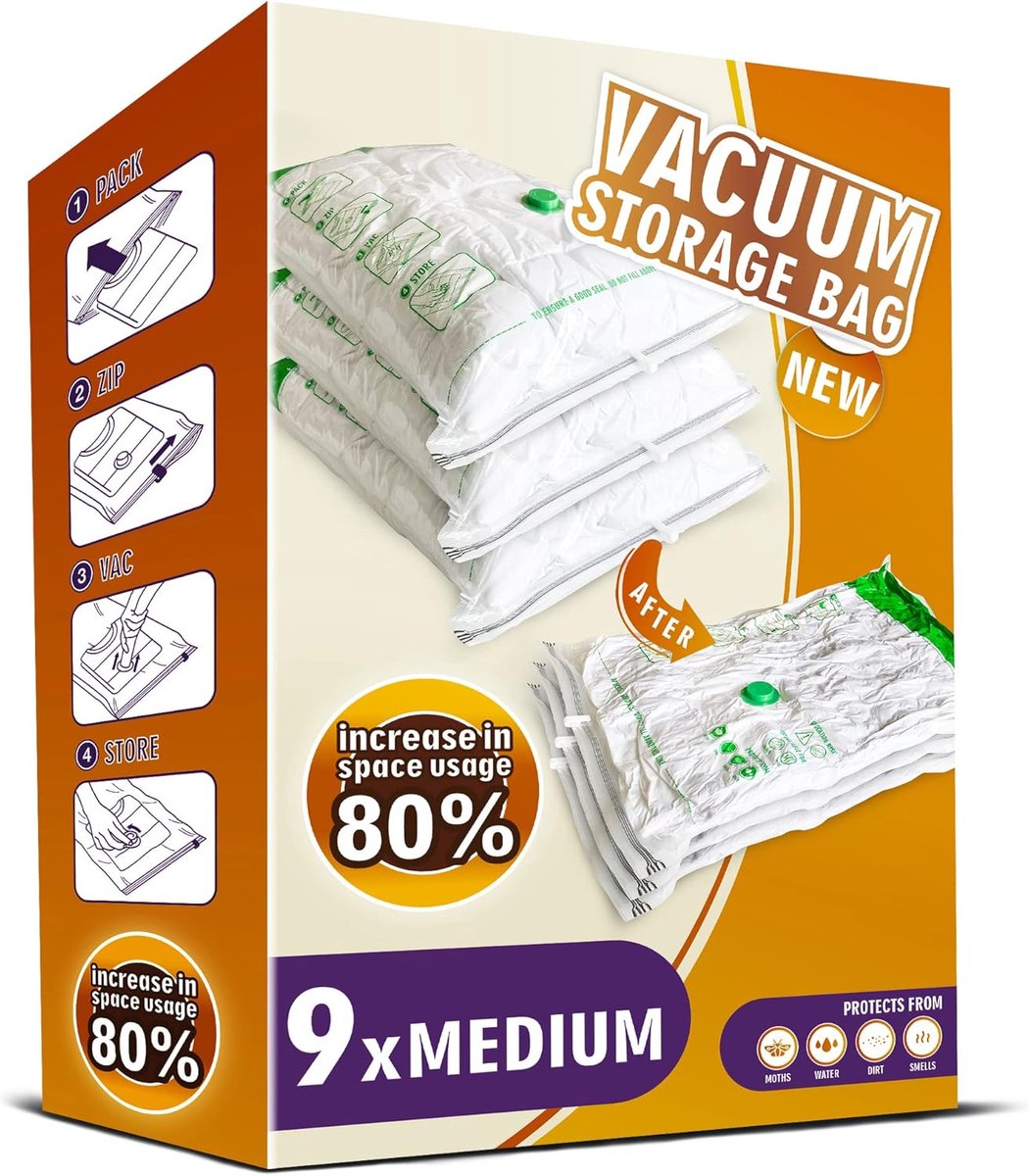 Vacuüm Opbergzakken - Ruimtebesparende Zakken - Reizen Thuis - 80% Meer Opslag - 9 Medium