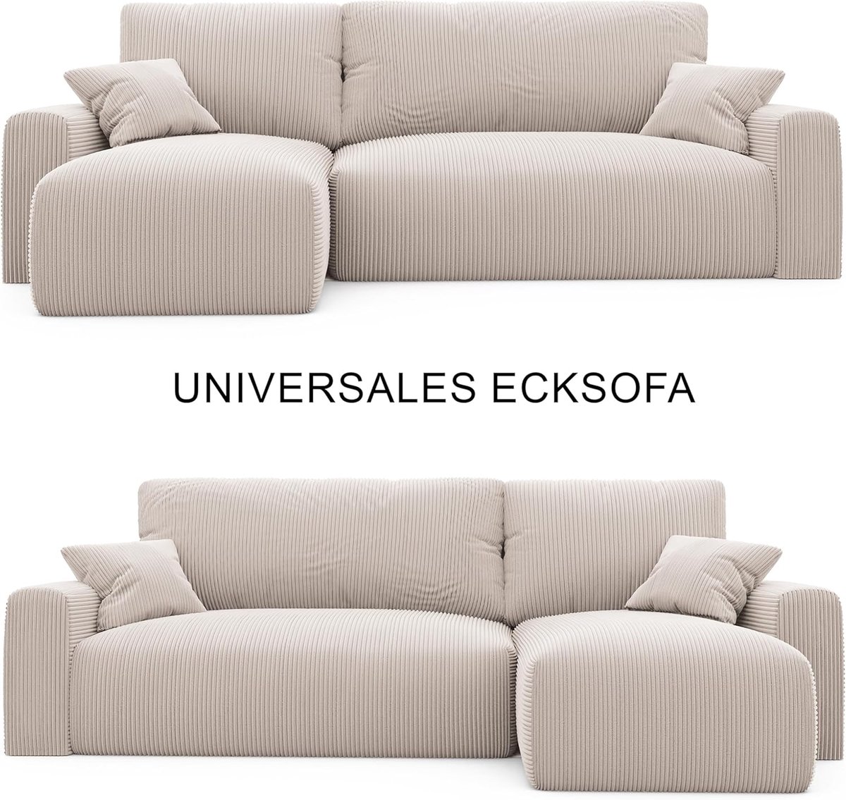Hoekbank met Slaapfunctie en Opbergruimte 244 x 106 x 83 cm – L-vorm Bankbed met Bedlade, Corduroy Bekleding, T30 Schuim en Golfveren – Scandinavisch Design – Laura