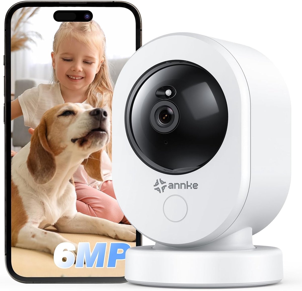 Bewakingscamera Binnen - Huisdiercamera Monitor - Thuisbeveiliging - KI-Bewegingsdetectie - 6 MP Resolutie - Wit
