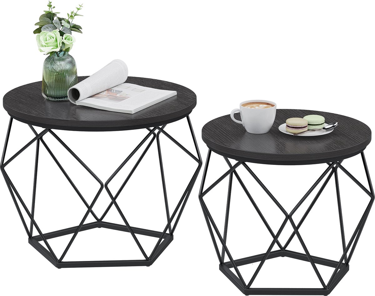 Vasagle Salontafel - Bijzettafel - Set van 2 - Ronde - Afneembaar Tafelblad - Woonkamer Zwart