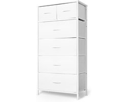 Hoge Ladekast - Opbergunit Verticale Toren - Slaapkamer Organiseren - Stalen Frame Houten Blad - 23.6x11.8x45.9 Inch - Wit