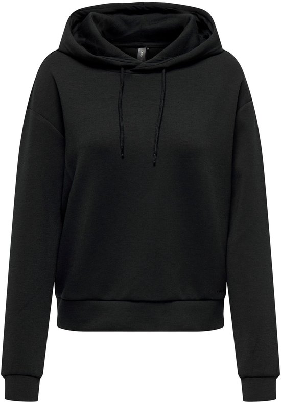 Zwarte cropped hoodie met capuchon en trekkoordjes.
