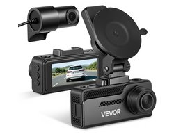 VEVOR 4k Dashcam voor Auto, voor- en Achterkant, 1080p Dubbele Autocamera Met GeïNtegreerde Gps G-Sensor en Geheugenkaart (32 Gb), 3,18 Inch Scherm, 129° + 125° Groothoek, Loopopname, Parkeermodus, Zwart