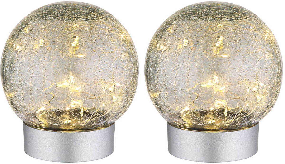 Tafellamp LED tafellamp Woonkamerlamp Gebroken glas Slaapkamerlamp Nachtkastje Decoratieve lamp, warm wit, DxH 12 x 13,5 cm, set van 2