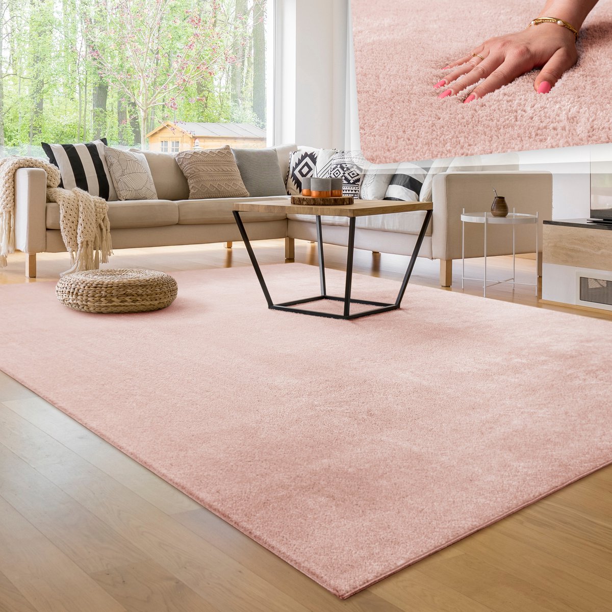 Paco Home Moderne woonkamer tapijt kortpolig wasbaar zacht uni effect bont antislip 140x200 cm