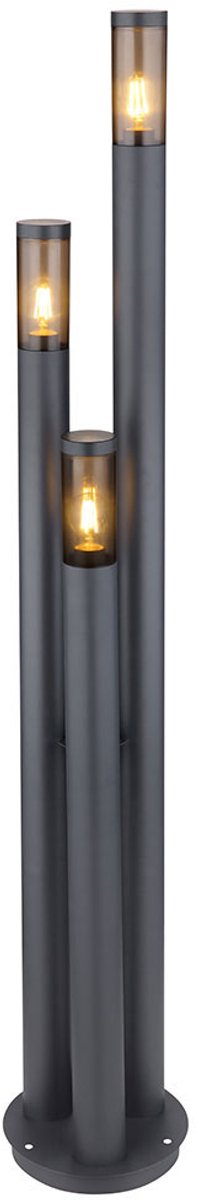 Buitenlamp vloerlamp padverlichting buiten roestvrij staal tuinlamp groot voor buiten, antraciet rook, 3 vlammen E27, DxH 28x170 cm