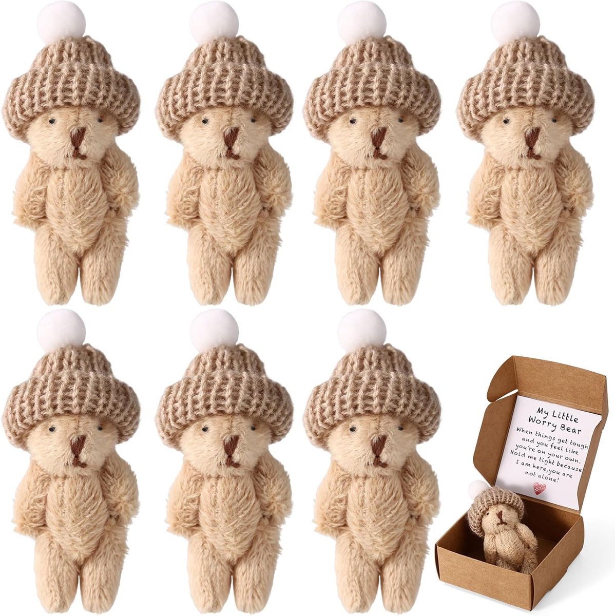 Pluche Beren Set - Mini Beertjes - Bureau Decoratie - Met Inspiratie Kaart - 9 x 4 cm - Bruin