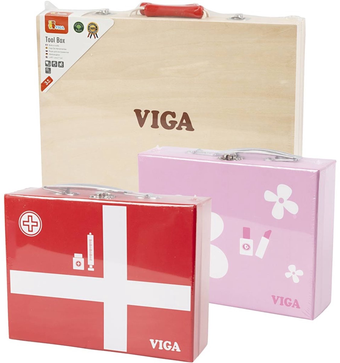 VIGA Houten Speelset 33 Onderdelen - Educatief Houten Bordspel voor Kinderen - Creatief Spel voor Motorische Vaardigheden