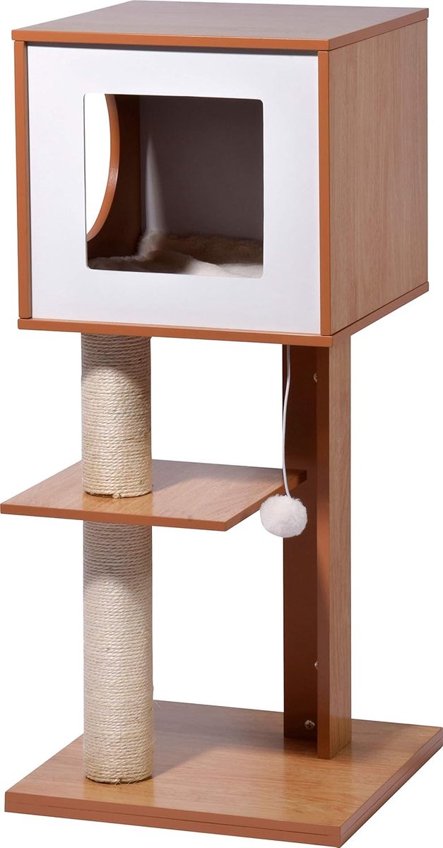 Kattenkrabpaal - Kattenmeubel Krabhuis - Nagelverzorging Spelen - FSC-gecertificeerd Hout - 49x40x91 cm - Bruin Wit