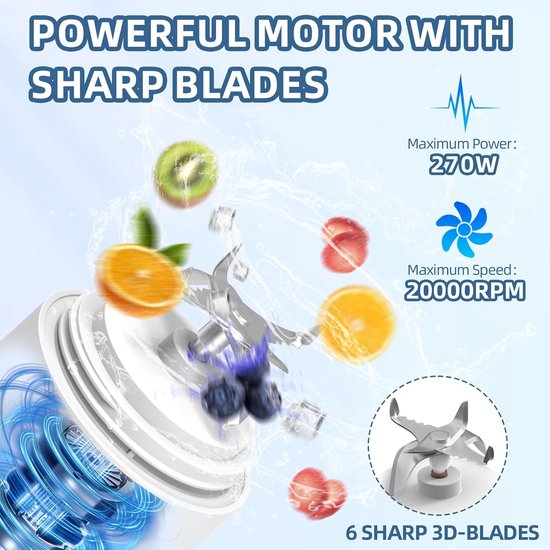 Draagbare Blender - Draadloos voor Shakes en Smoothies - 20oz met 6 Mesjes en Reisdeksel - wit van Merkloos — afbeelding 4