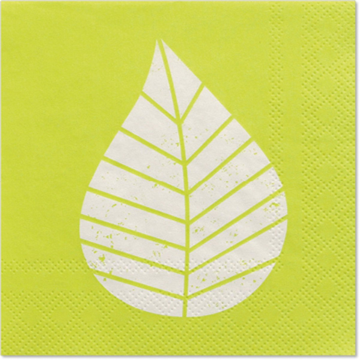 14x 20 Servetten 3-laags 1/4 vouw 25 cm x 25 cm groen Graphic Leaves