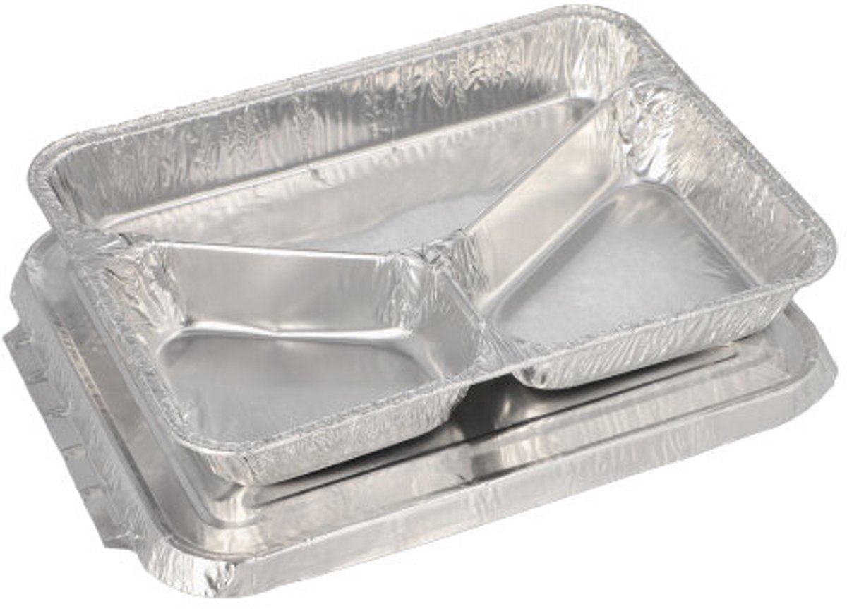 50 Menuschalen met deksel, aluminium 3-vaks 0,76 l 3 cm x 17,7 cm x 22,5 cm