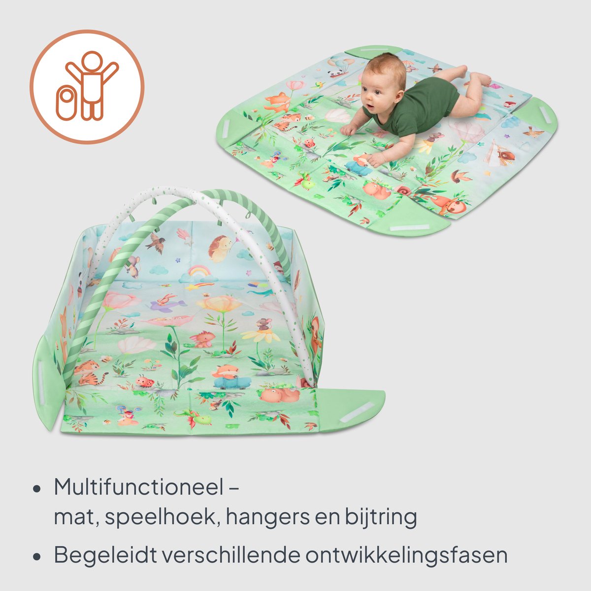 Lionelo Inga Multicolor – Multifunctionele Speelmat met Bogen – Speelkleed & Speelhek – 7 Sensorische Speeltjes – Baby Ontwikkeling & Motoriek — afbeelding 18