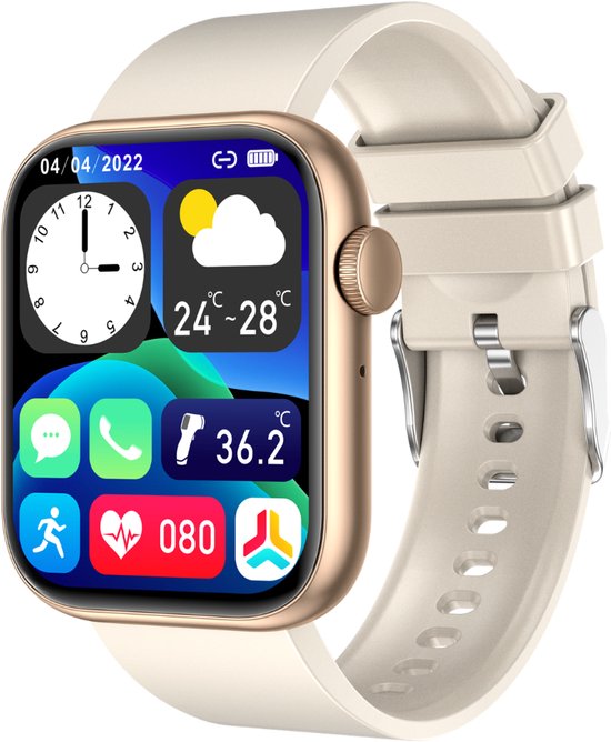 Cinturio Prestige Goude Smartwatch Heren en Dames - Stappenteller - Bluetooth Bellen - Hartslagmeter - Slaapmonitor - 100+ Sportmodi - IP67 - iOS & Android - Goud