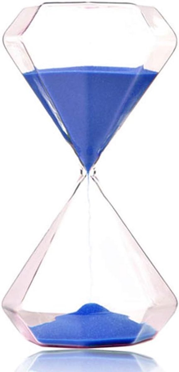 Zandloper 60 minuten - Zandloper timer - Koken en bakken - Diamantglas design - 19.7 cm hoog - Blauw