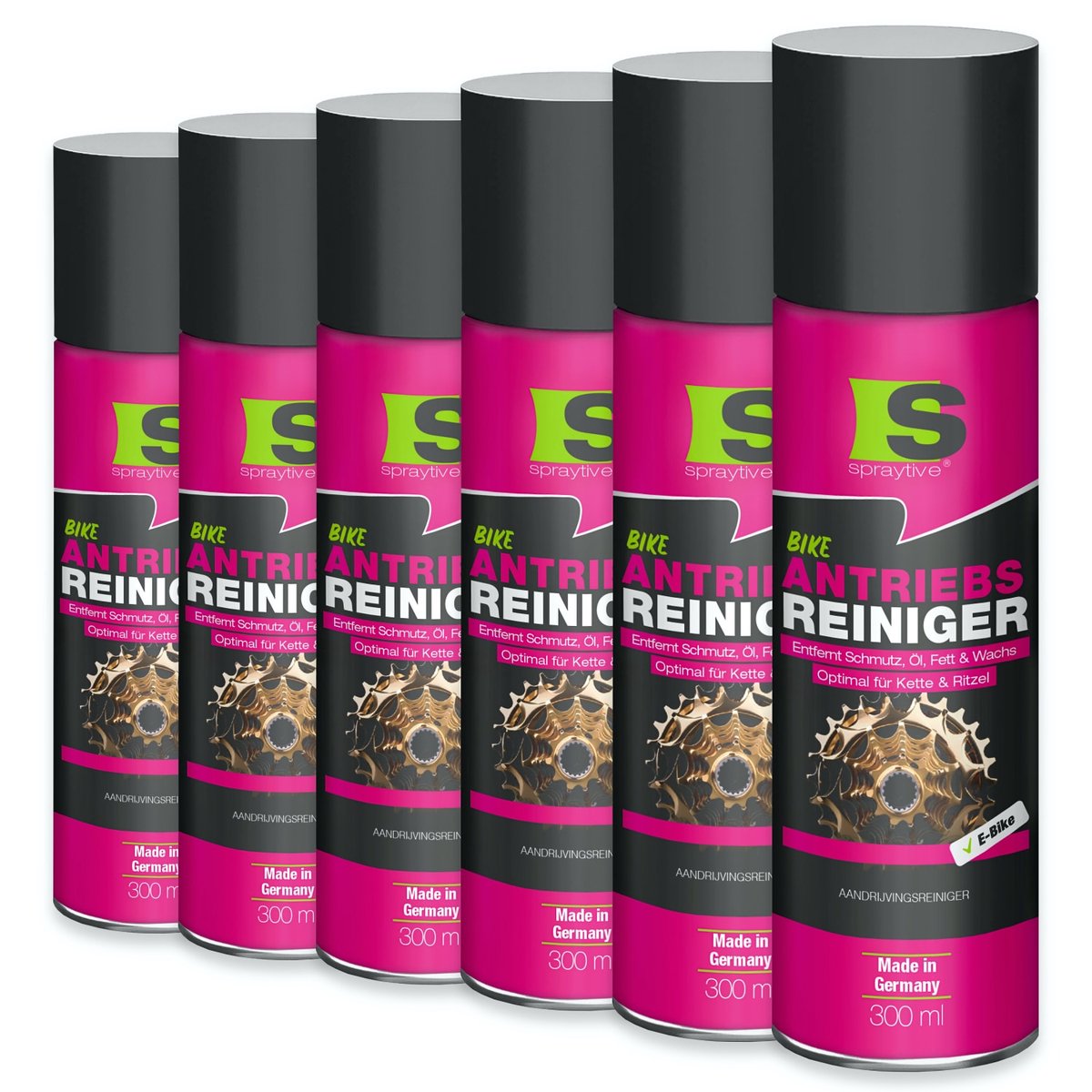 Spraytive 6x 300ml aandrijfreiniger – kettingreiniger & fiets ontvetter voor ketting, cassette en aandrijving – verwijdert vet, olie en vuil