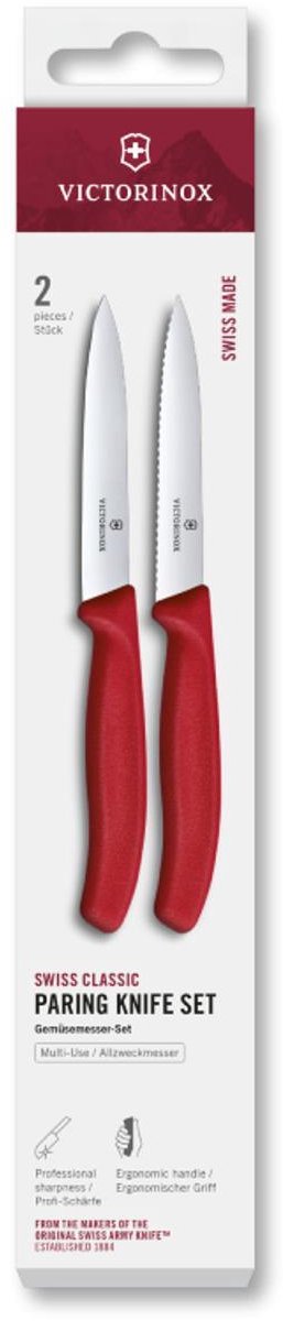 Victorinox schilmes set rood - keukenmesjes glad en kartel.