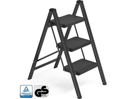 SONGMICS - Ladder - Opvouwbare Keukentrap met 3 Treden - Belastbaar tot 150 kg - Voor Thuis en Kantoor