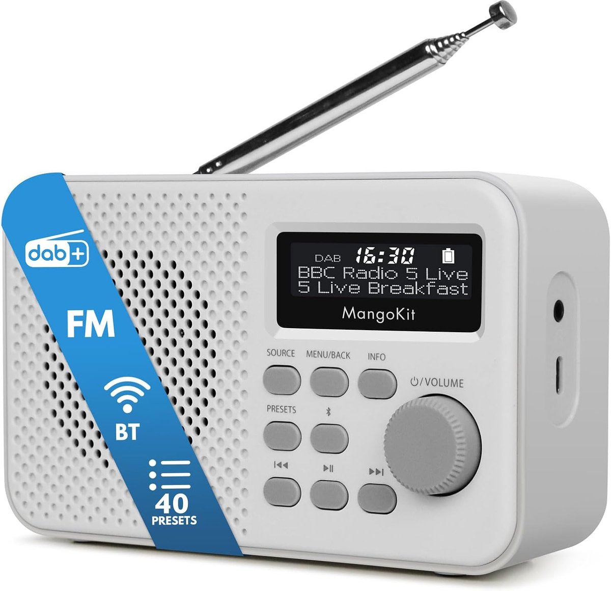 Draagbare Digitale Radio - DAB FM Radio - Muziek Luisteren - Bluetooth Streaming - 16 x 6 x 10 cm