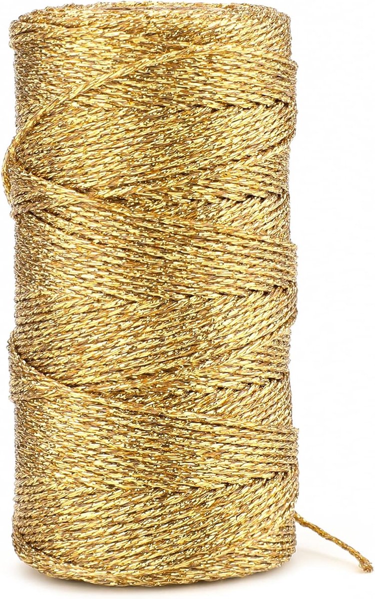 100 m Decoratief metallic touw – Goudkleurig verpakkingskoord – Niet-elastisch – Glitterkoord voor knutselprojecten, kerstdecoraties, cadeaus en cadeaulabels (1 mm)