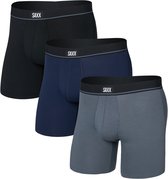 SAXX Heren Boxershort Essential Cotton - 3-Pack - Boxer met BallPark Pouch® - Ademend & Geurbestendigd Ondergoed - Grijs - L