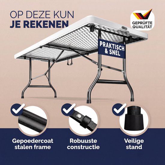 Casaria Tuintafel Opvouwbaar - met Draaggreep 220x70 cm - Wit van Casaria — afbeelding 3