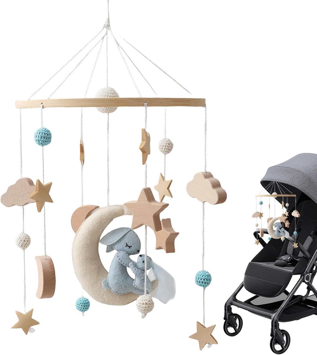 Baby Wieg Mobiel - Draaiende Speeltjes - Babykamer Decoratie - Sensorische Prikkeling - 45x23cm