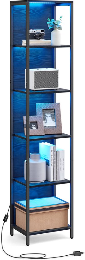 VASAGLE - Boekenkast - Met Verlichting - 6 Niveaus - Stalen Frame - Voor Woonkamer Slaapkamer Kantoor