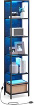 VASAGLE - Boekenkast - Met Verlichting - 6 Niveaus - Stalen Frame - Voor Woonkamer Slaapkamer Kantoor