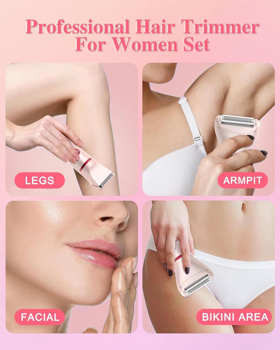 Trimmer vrouw intiem-trimmer vrouw bikinilijn -3-in-1 bikinitrimmer voor dames - Elektrisch scheerapparaat - Oplaadbare bodyhaartrimmer - Draagbare ontharingsset met afneembare onderdelen - Cadeau voor vrouwen - Roze - 13 x 19 cm — afbeelding 3