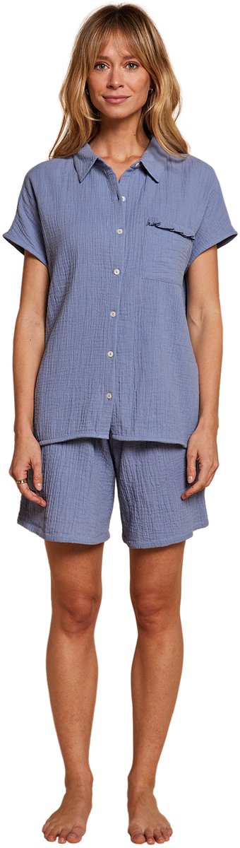 Envie de Fraise Pyjama short dames zwangerschap borstvoeding chambrayblauw