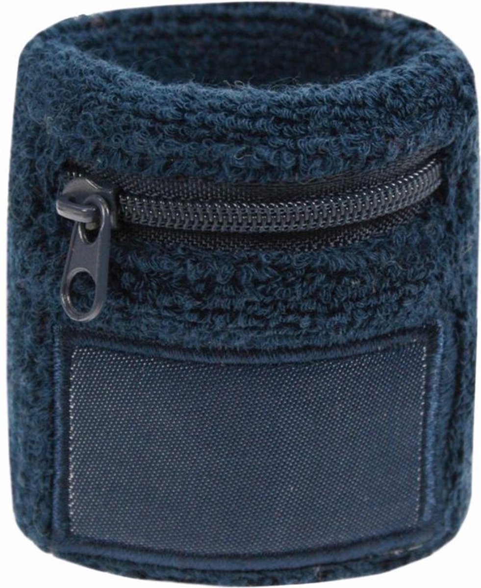 Benza Pols zweetbandjes met opbergvakje en rits - Donkerblauw 6 cm - 2 stuks
