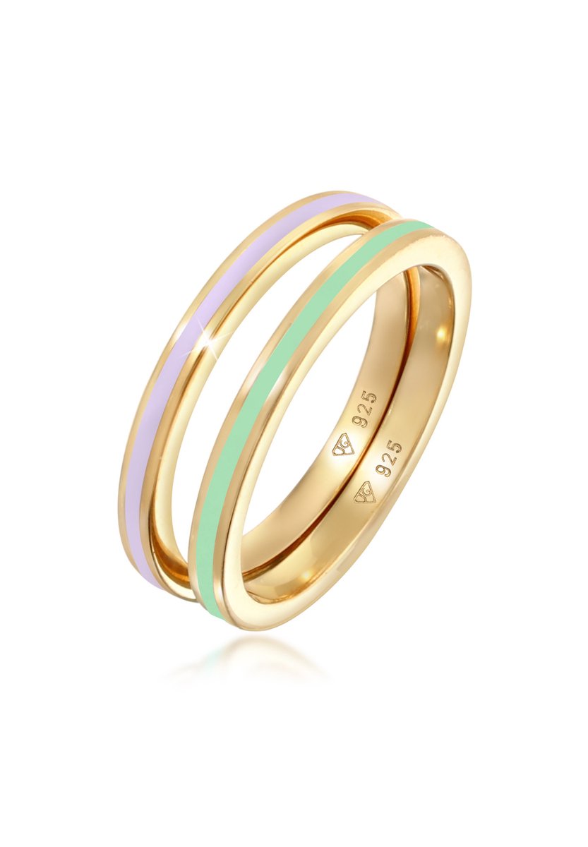 Elli - Ring - Dames Band Set Basis met Emaille zwart in 925 Sterling Zilver - Dames