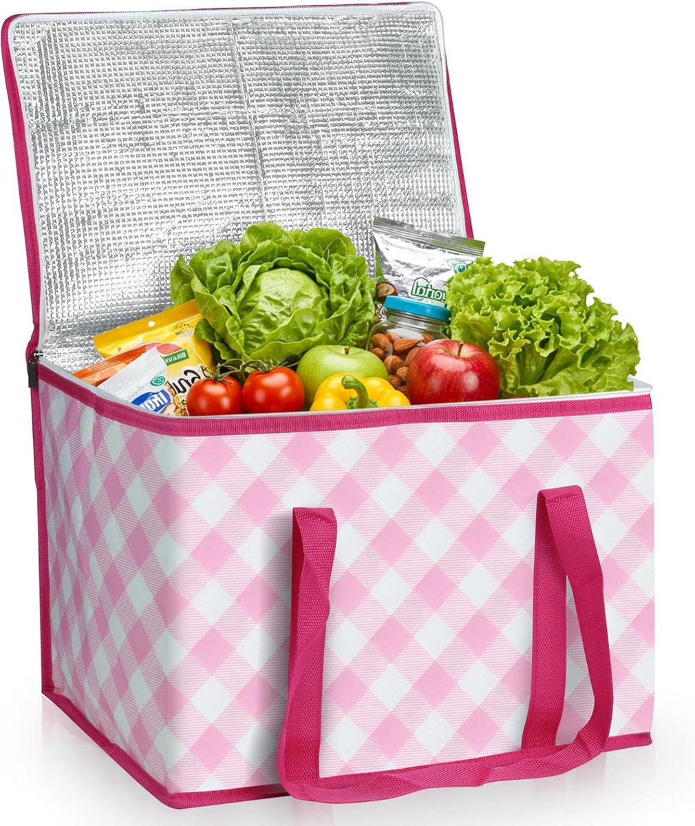 Picknicktas met Klassiek Gingham-Ontwerp - Picknickmand - Lunchtas - Lunch Bag - Koeltas - Koelrugtas - Koelrugzak - Cooler Bag - Thermotas - 40L - Roze - van Imperatoris
