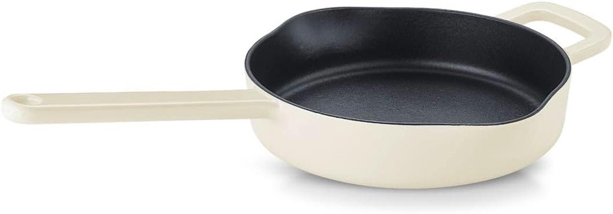 Gietijzeren Pan - Braadpan Koekenpan - Aanbraden Stoven - Micro-grill Effect - 24 cm - Ivoor Wit