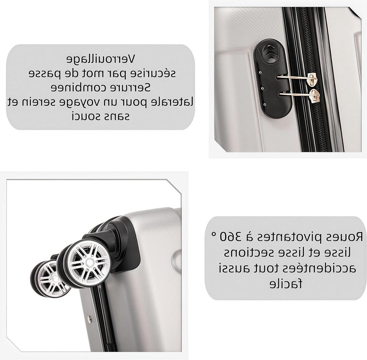 Reiskoffer Set - Trolley Koffers - Vakantie Reizen - Lichtgewicht ABS Materiaal - 55 66 76 cm - Zilver Grijs