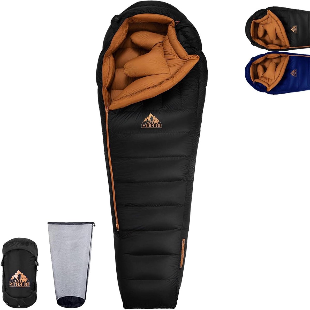 Winter Slaapzak - Donzen Slaapzak Mummie - Kamperen en Wandelen - XXL Extra Ruim - 225x88cm - Zwart