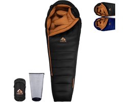 Winter Slaapzak - Donzen Slaapzak Mummie - Kamperen en Wandelen - XXL Extra Ruim - 225x88cm - Zwart