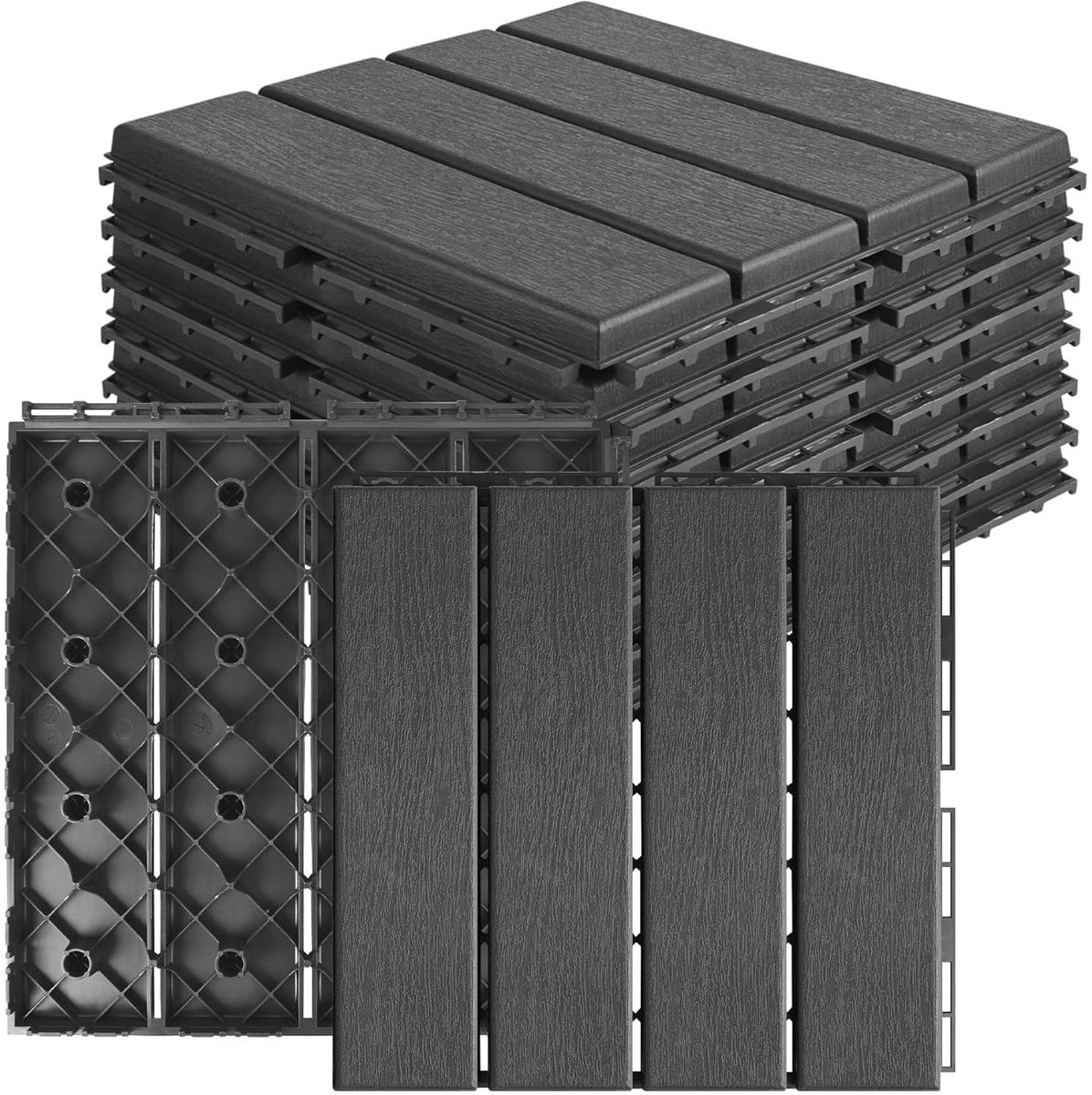 MYFAMIREA 9 stuks plastic in elkaar grijpende dektegels, 30 cm L x 30 cm W, terrasvloer, terrastegels, binnen en buiten, waterdichte antislip vloertegels, alle weersomstandigheden, voor balkon